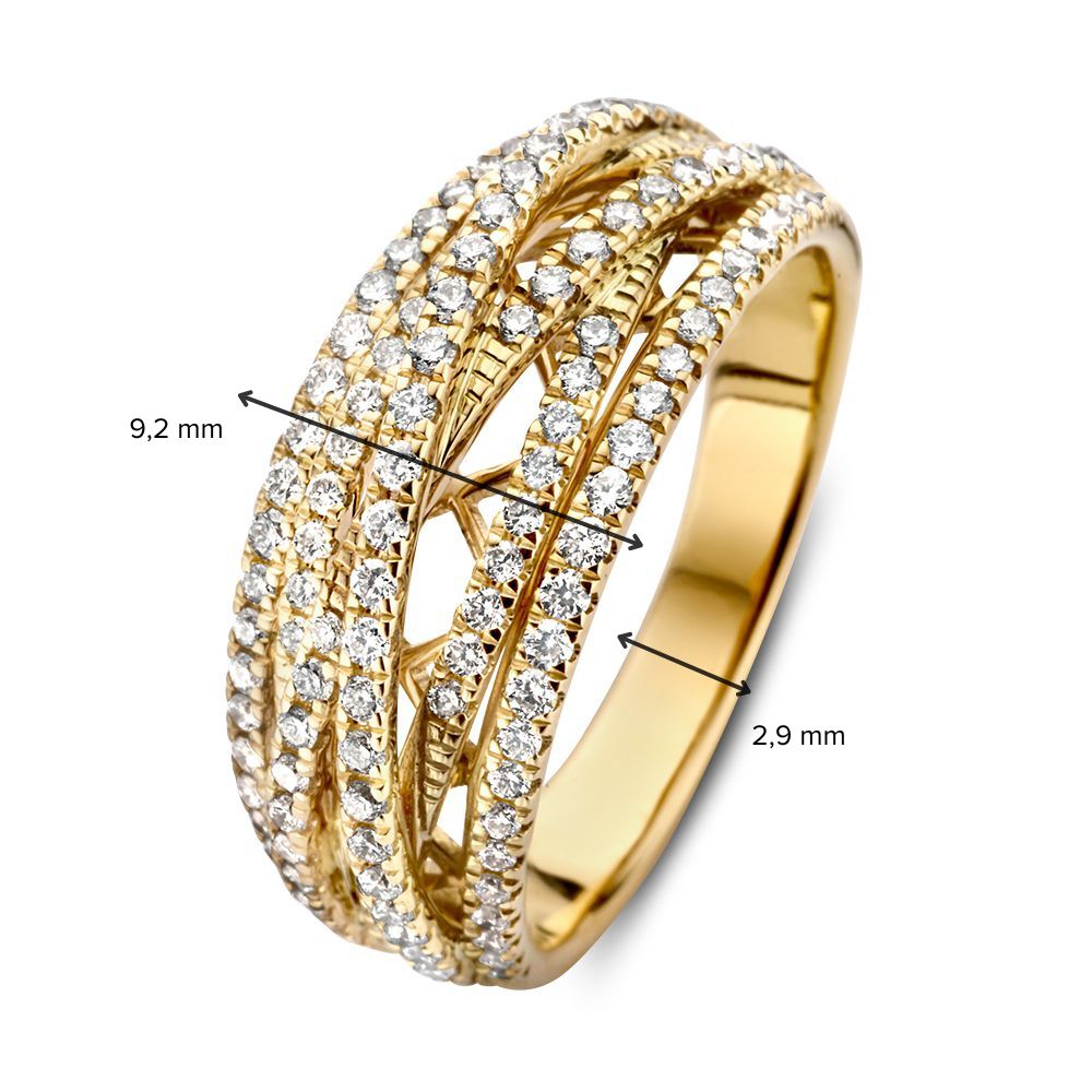 Splendido Anello in Oro Giallo con Diamanti e 6 Fasce Intrecciate 0.71 ct.