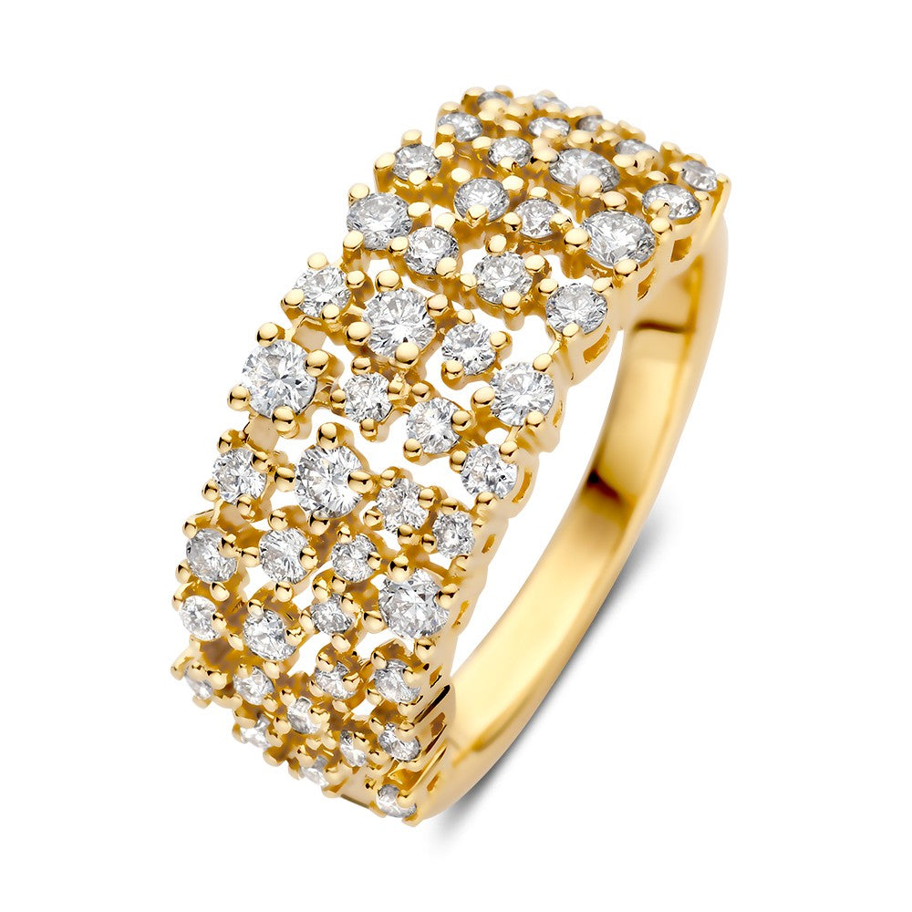 Anello in oro giallo con brillanti da 0,92 carati, design moderno e brillantezza intensa.