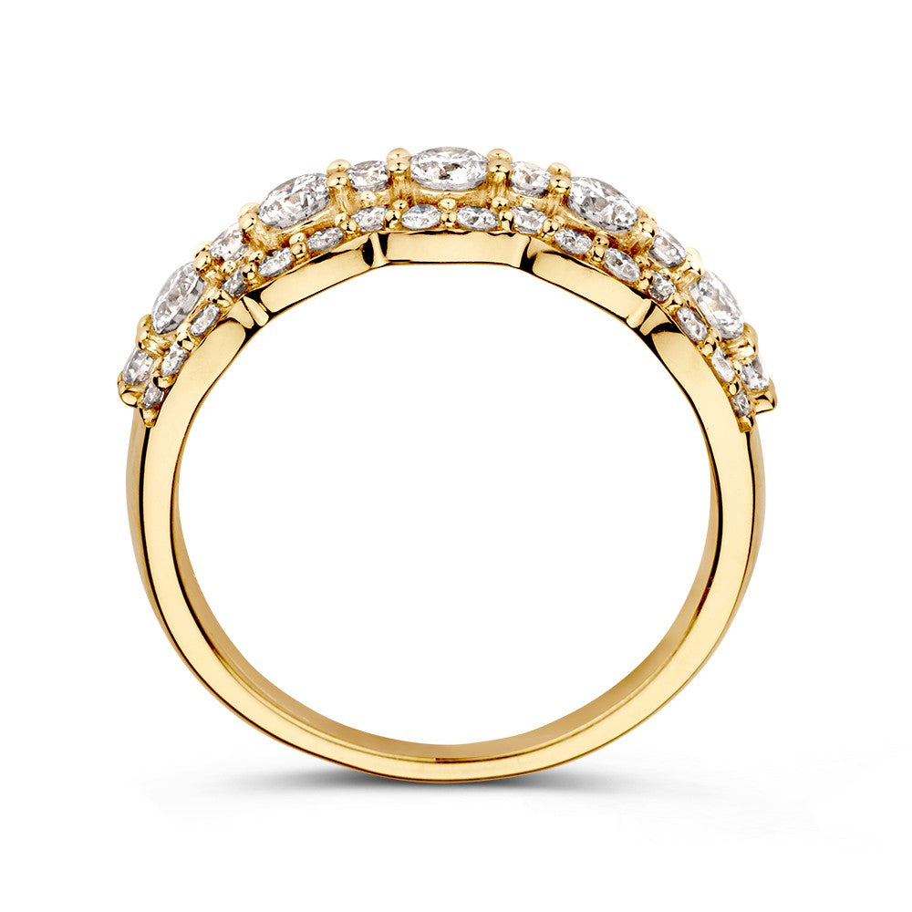 Romantico Anello in Oro Giallo 14kt con Diamanti e Design Ondulato 1.00 crt.