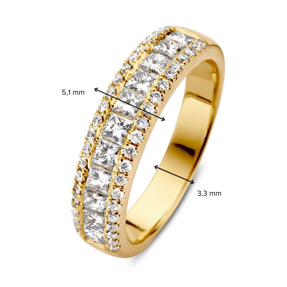 Elegante Anello in Oro Giallo con Diamanti Taglio Princess 1.19 crt.