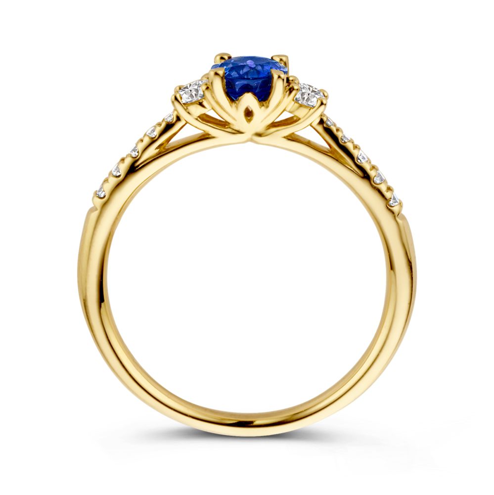 Elegante Anello in Oro Giallo con Splendido Zaffiro e Brillanti