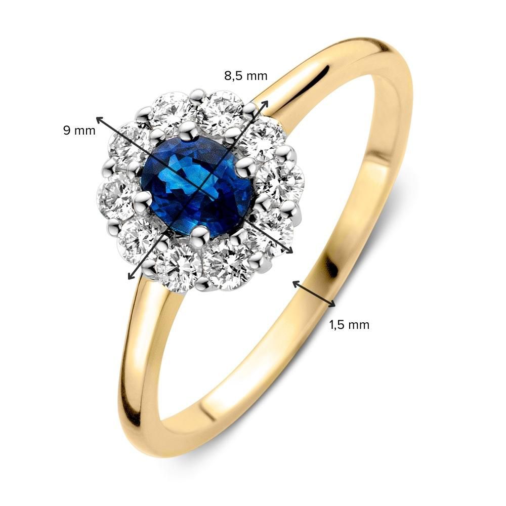 Elegante Anello in Oro Giallo/Bianco con Zaffiro Blu e Diamanti Brillanti