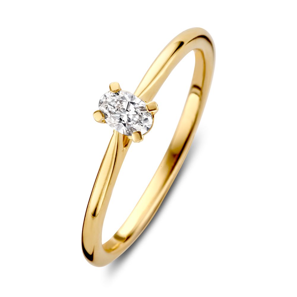 Anello in oro giallo con diamante ovale, 14 carati, 0,16 carati.