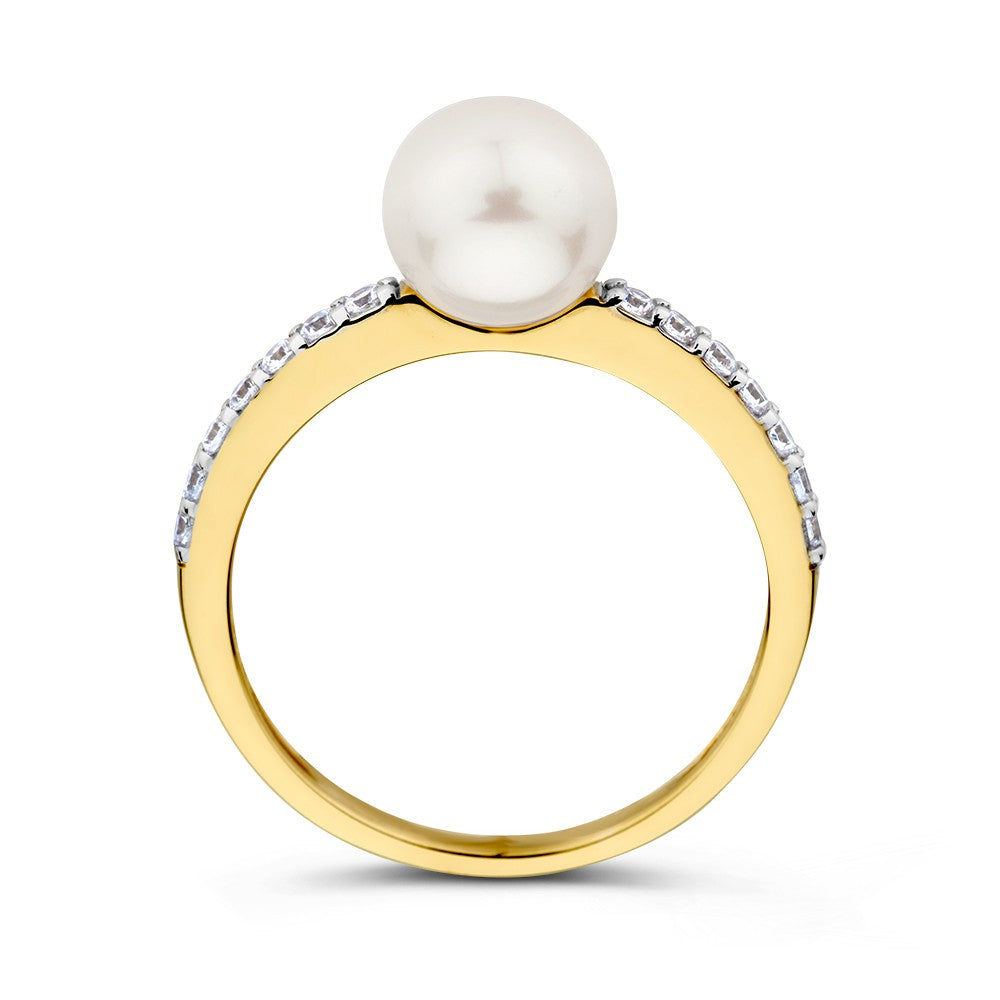 Anello in oro 14K con perla d'acqua dolce e zirconi da donna, gioiello elegante