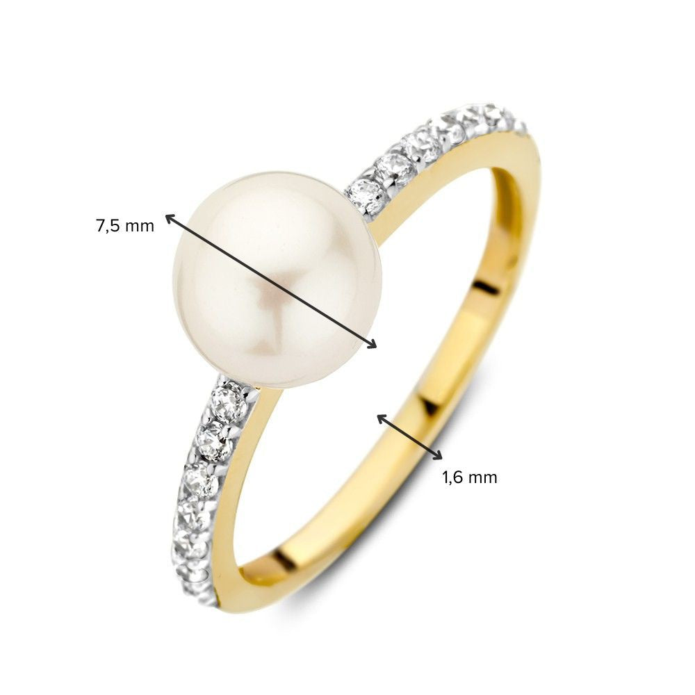 Anello in oro 14K con perla d'acqua dolce e zirconi da donna, gioiello elegante
