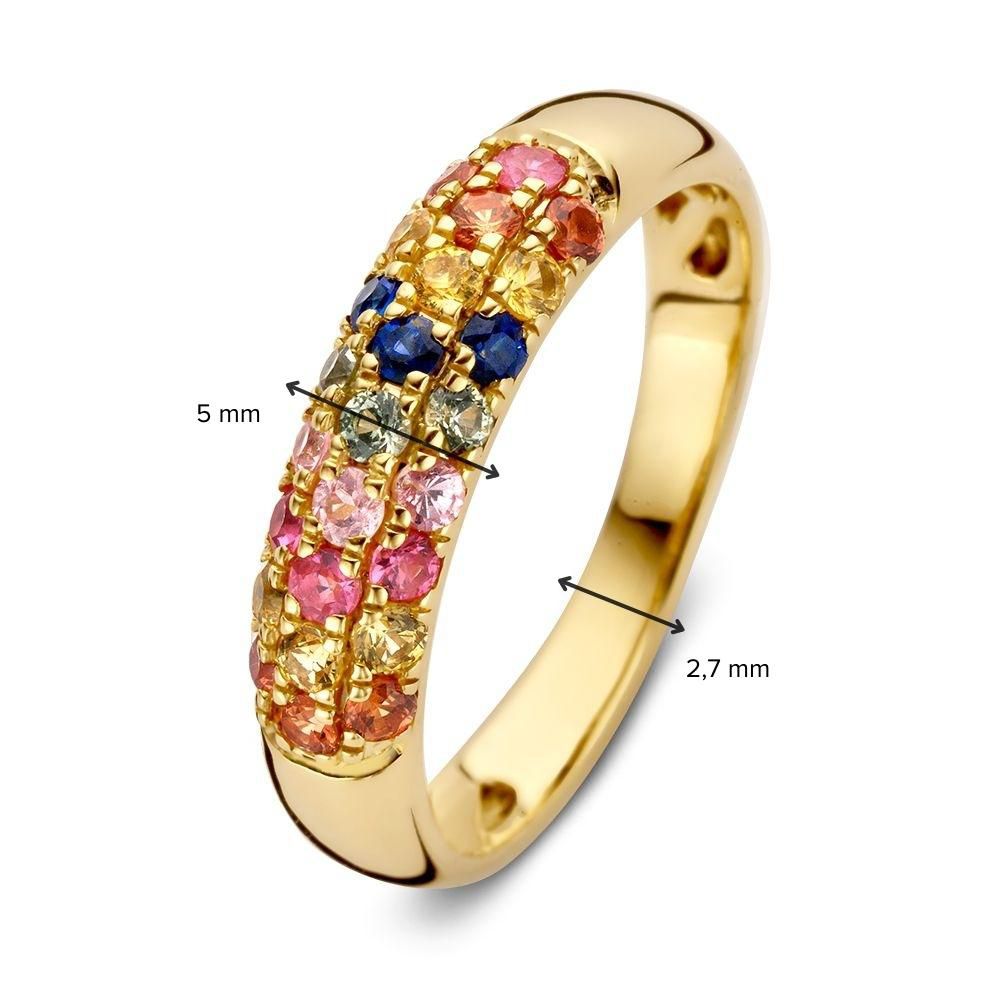 Anello di Lusso in Oro Giallo con Zaffiro Arcobaleno e Diamanti Pavé – Anello Festivo in Oro 14 Carati