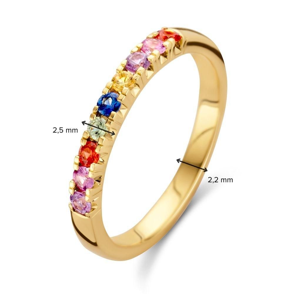 Anello in Oro Giallo con Zaffiro Arcobaleno in Castone Lineare a Chaton – Colorato ed Elegante