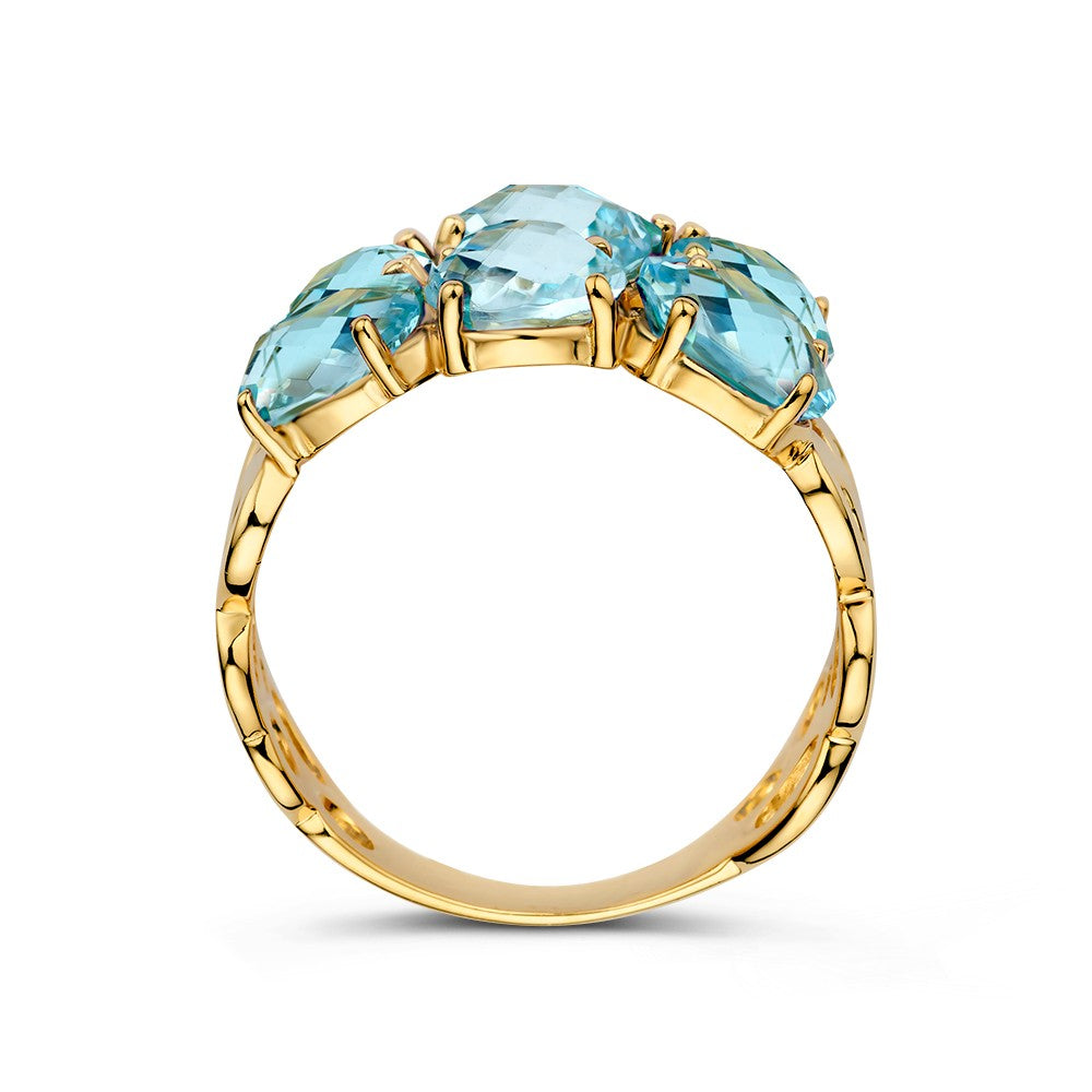 Anello in Oro Giallo con Topazi Blu e Castone Organico – Anello Largo in Oro per Donna