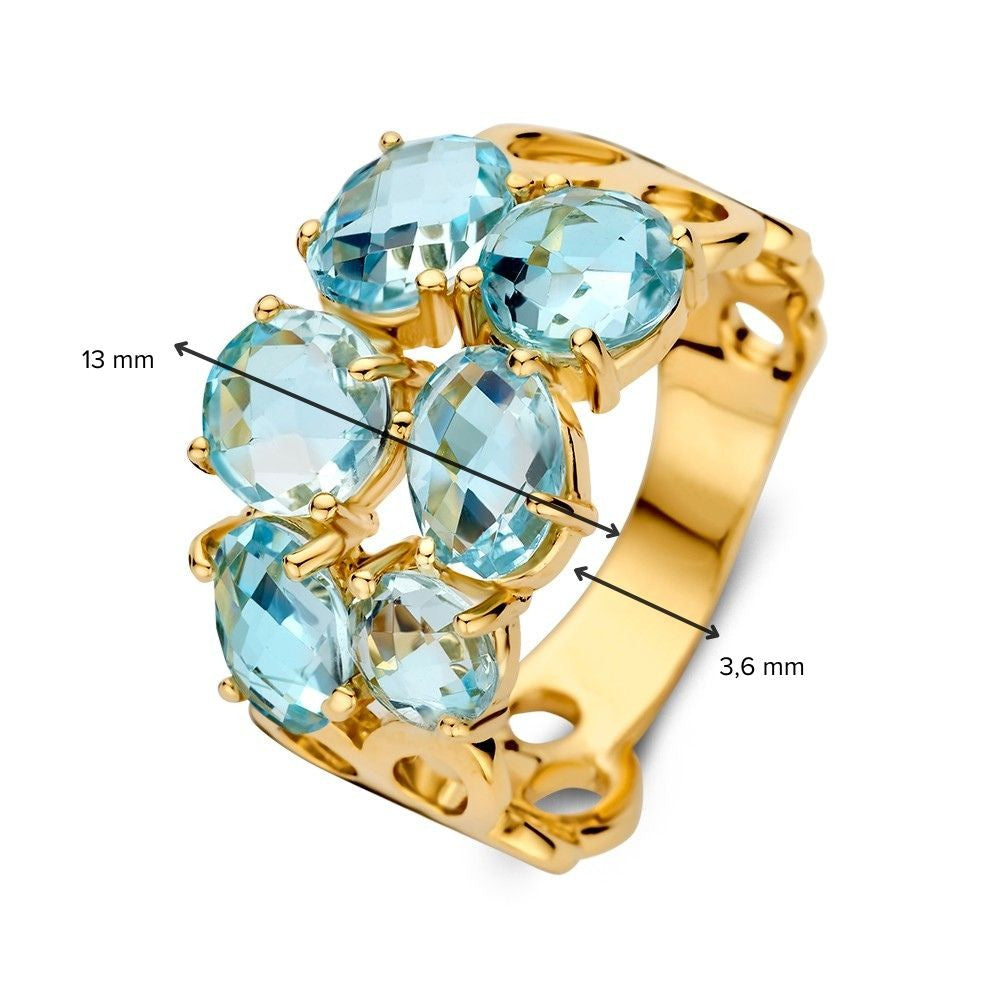 Anello in Oro Giallo con Topazi Blu e Castone Organico – Anello Largo in Oro per Donna
