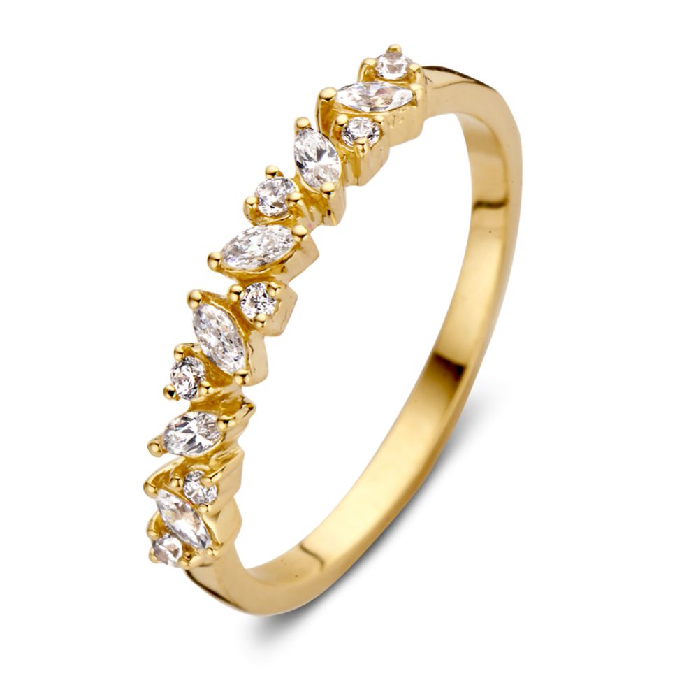 Anello in oro giallo 14 carati con tagli unici e montatura a metà.