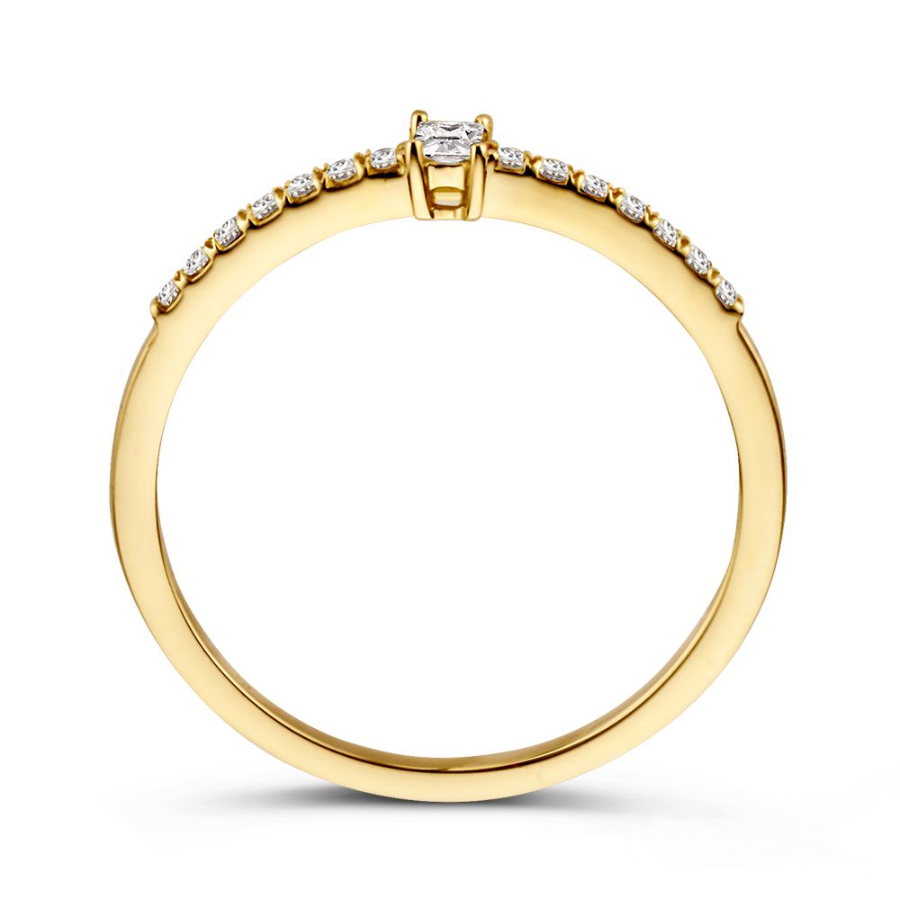 Anello in Oro Giallo con Zirconi e Pietra Centrale Taglio Baguette