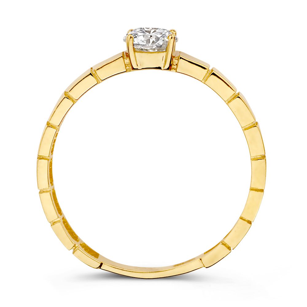 Anello in oro giallo con zirconia centrale e fascia lavorata | Oro 14 carati | Van der Kooij