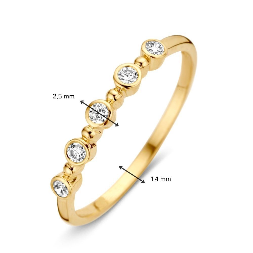 Sottile anello da donna in oro giallo con zirconia in incastonatura a filo – oro 14 carati
