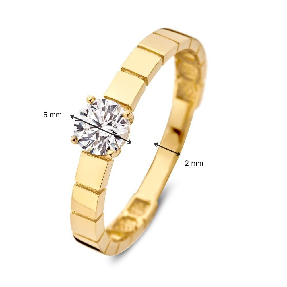 Anello in oro giallo con zirconia centrale e fascia lavorata | Oro 14 carati | Van der Kooij
