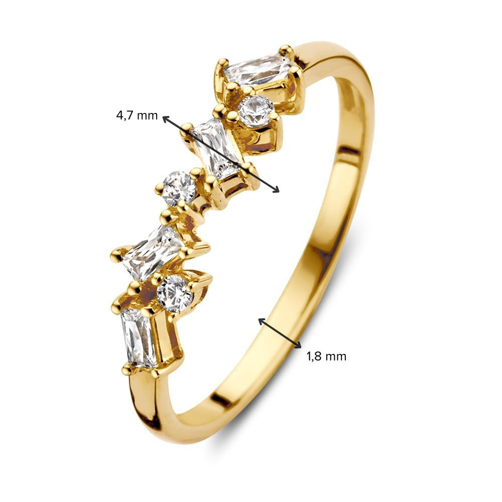 Elegante Anello da Donna in Oro Giallo con Zirconi Brillante e Baguette – Oro 14 Carati