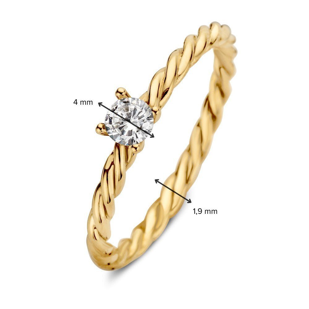 Anello solitario in oro con fascia ritorta e zircone – Eleganza senza tempo