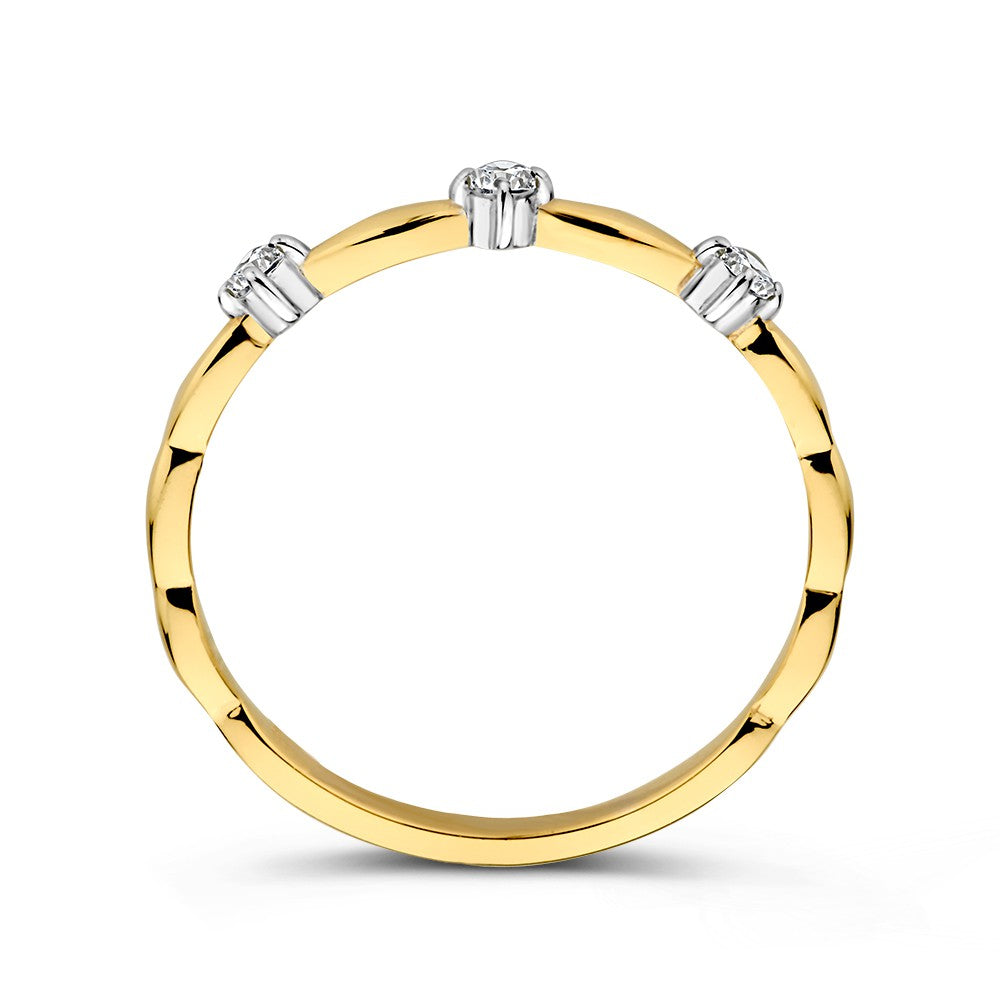 Anello bicolore in oro giallo e oro bianco 14K con zircone da donna, eleganza sobria