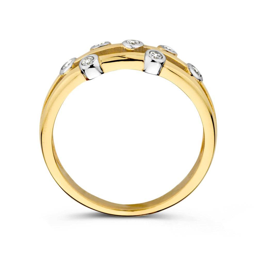 icolor Anello in Oro 14K con Zirconia in Castone Rotondo, Elegante Gioiello da Donna