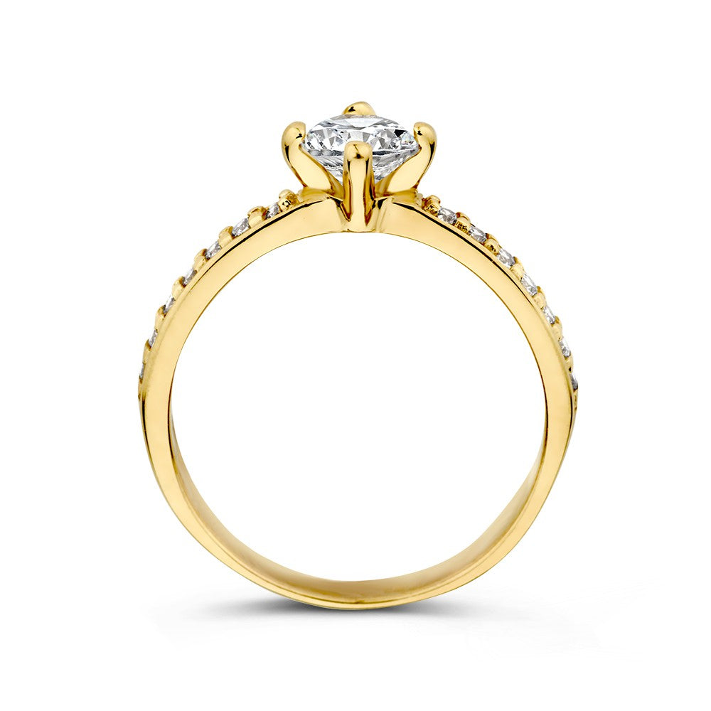 Anello Solitario in Oro Giallo con Zirconi – Lusso 14 Carati per Donna