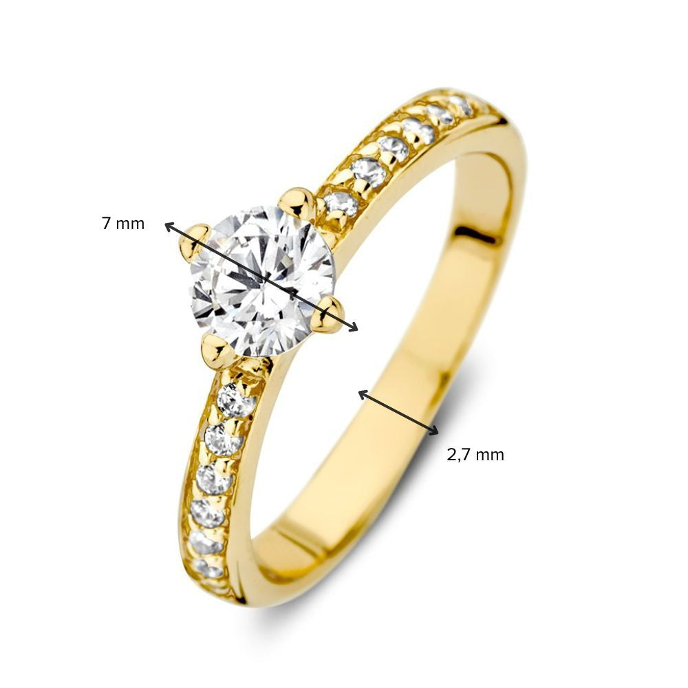 Anello Solitario in Oro Giallo con Zirconi – Lusso 14 Carati per Donna