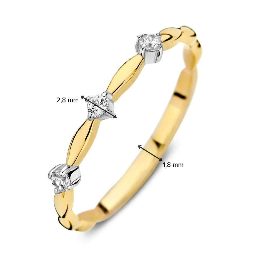 Anello bicolore in oro giallo e oro bianco 14K con zircone da donna, eleganza sobria