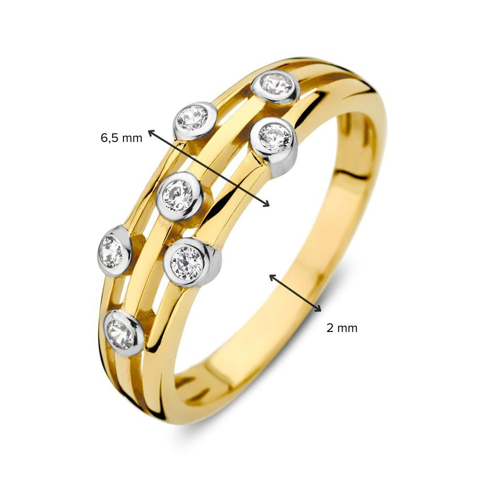 icolor Anello in Oro 14K con Zirconia in Castone Rotondo, Elegante Gioiello da Donna