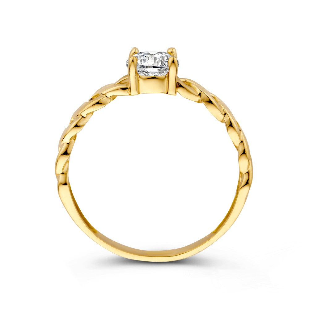 Anello Solitario in Oro con Catena Gourmette e Zircone – Una Combinazione Perfetta di Eleganza e Modernità