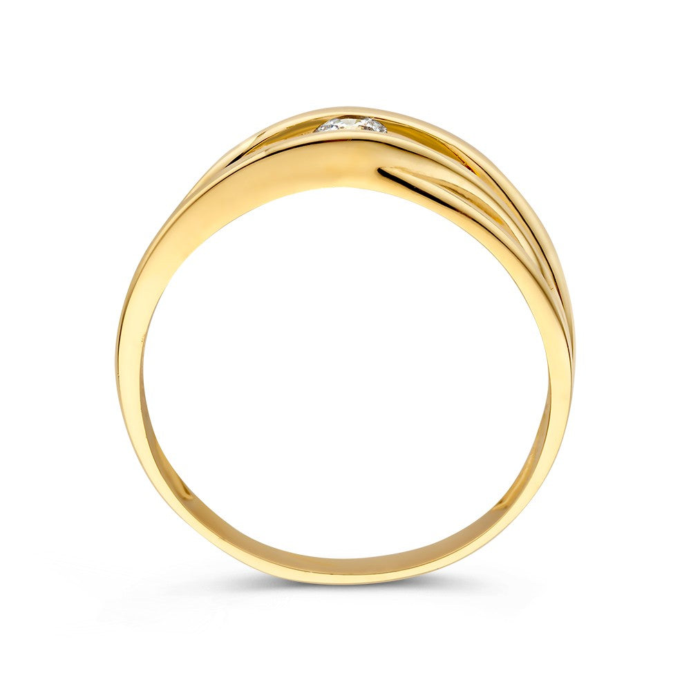Elegante Anello in Oro Giallo con Fasce Incrociate e Fine Zircone – Gioielli Senza Tempo per la Donna Moderna