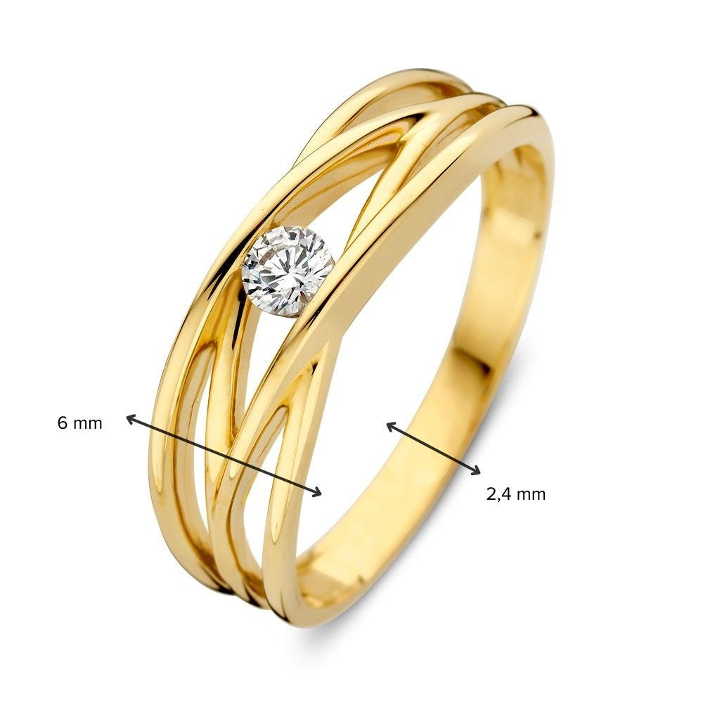 Elegante Anello in Oro Giallo con Fasce Incrociate e Fine Zircone – Gioielli Senza Tempo per la Donna Moderna