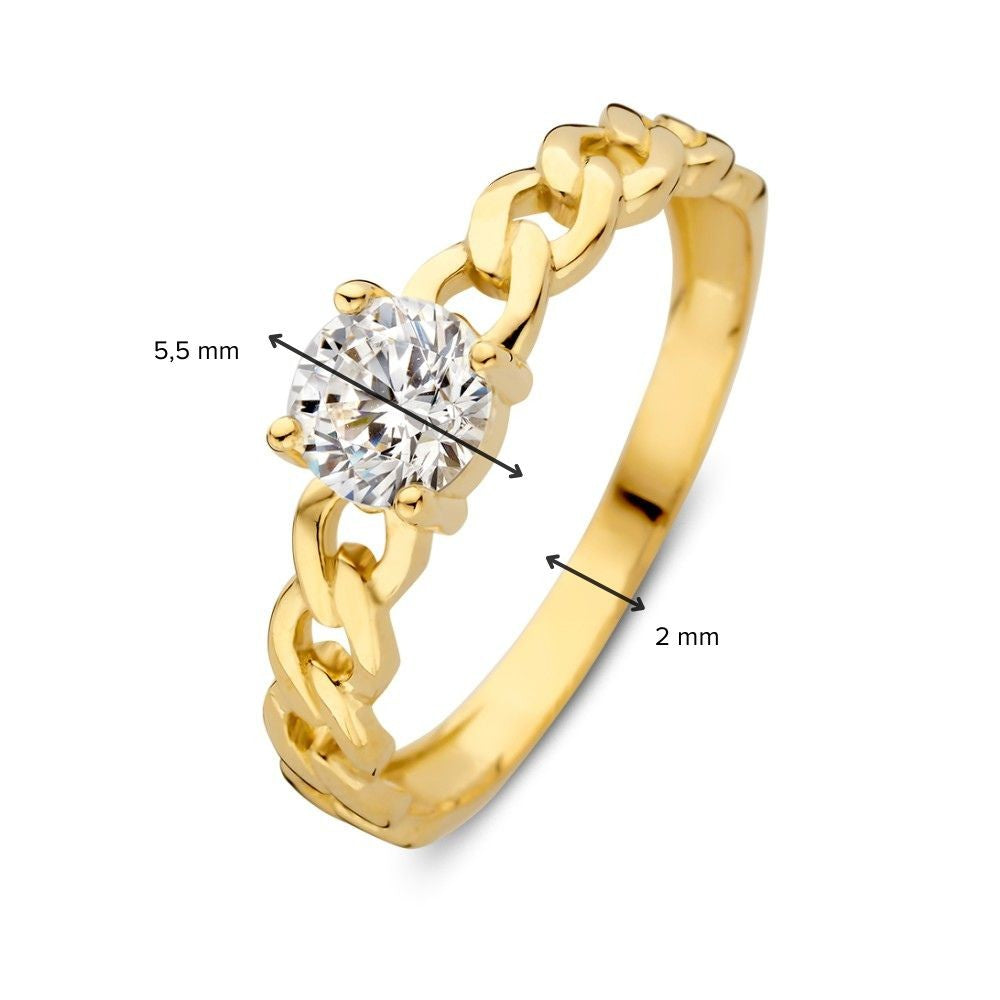 Anello Solitario in Oro con Catena Gourmette e Zircone – Una Combinazione Perfetta di Eleganza e Modernità
