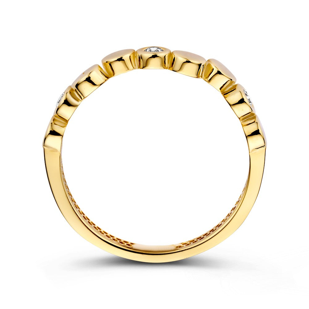 Anello in Oro Giallo con Elementi Tondi Giocosi e Zirconi Scintillanti