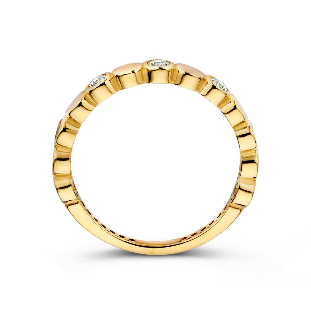 Anello Girevole in Oro Giallo con Zirconi Scintillanti ed Elementi Rotondi