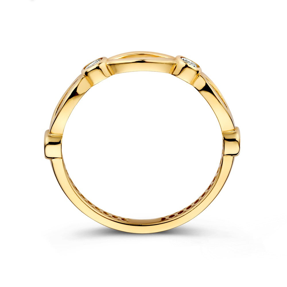 Anello in Oro Giallo con Zirconi dal Design Giocoso - Sottile ed Elegante
