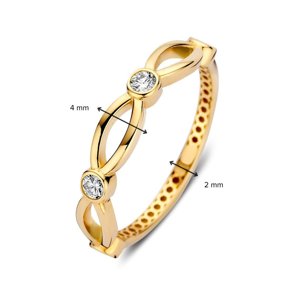 Anello in Oro Giallo con Zirconi dal Design Giocoso - Sottile ed Elegante