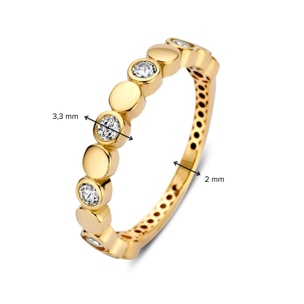 Anello Girevole in Oro Giallo con Zirconi Scintillanti ed Elementi Rotondi