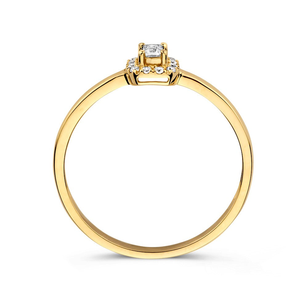 Elegante Anello in Oro Giallo con Incastonatura Entourage e Zirconia Taglio Smeraldo – Lusso Senza Tempo