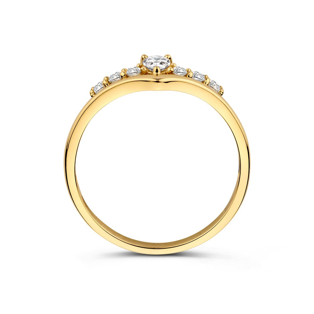 Anello Vivace in Oro Giallo a Forma di V con Zirconi – Un Tocco Moderno all'Eleganza Classica