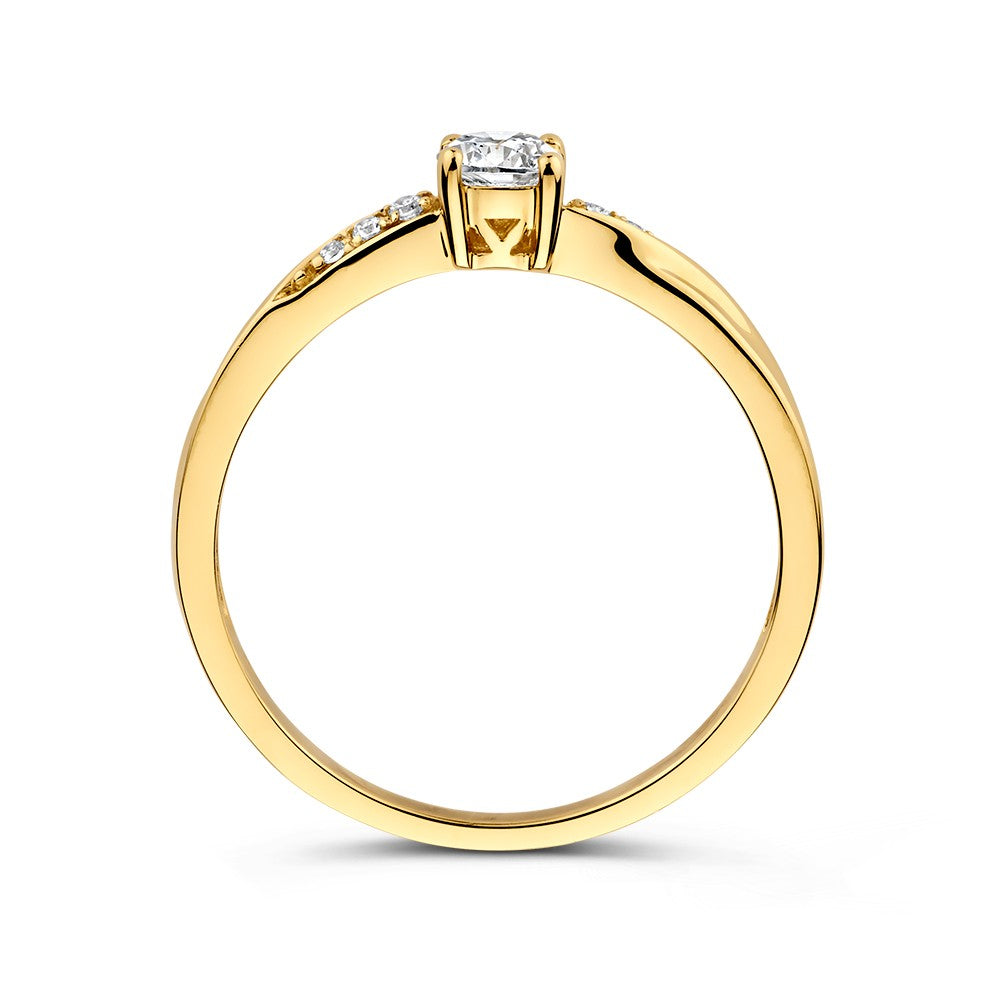 Anello Solitario in Oro Giallo con Zirconi e Vivace Torsione