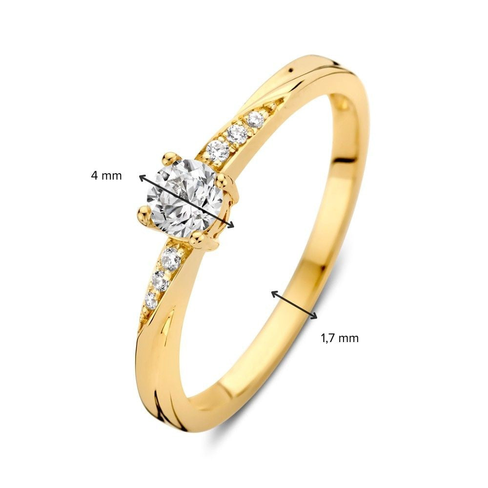 Anello Solitario in Oro Giallo con Zirconi e Vivace Torsione