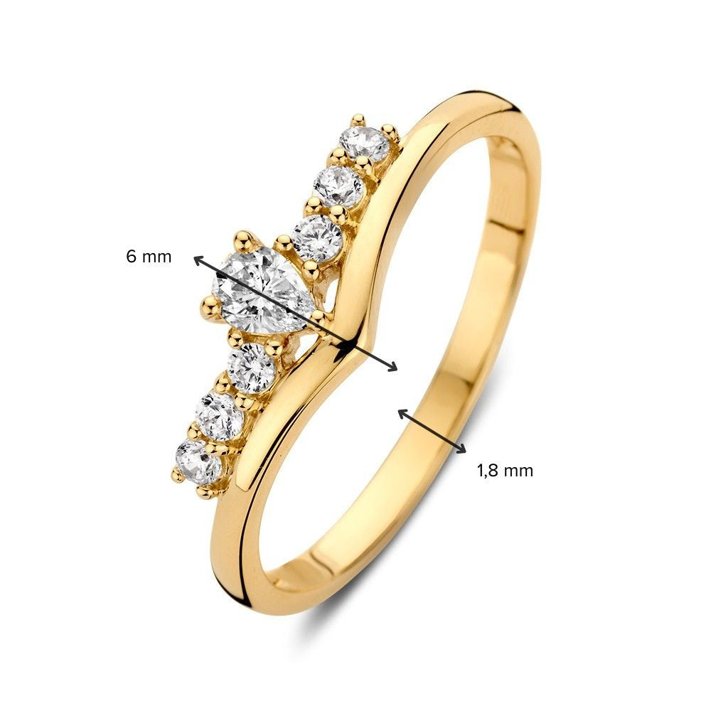 Anello Vivace in Oro Giallo a Forma di V con Zirconi – Un Tocco Moderno all'Eleganza Classica