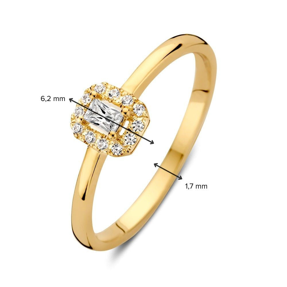 Elegante Anello in Oro Giallo con Incastonatura Entourage e Zirconia Taglio Smeraldo – Lusso Senza Tempo