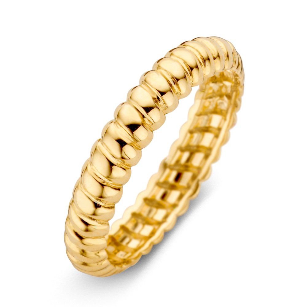 anello impilabile in oro giallo 14 carati con finitura lucida e design ondulato.