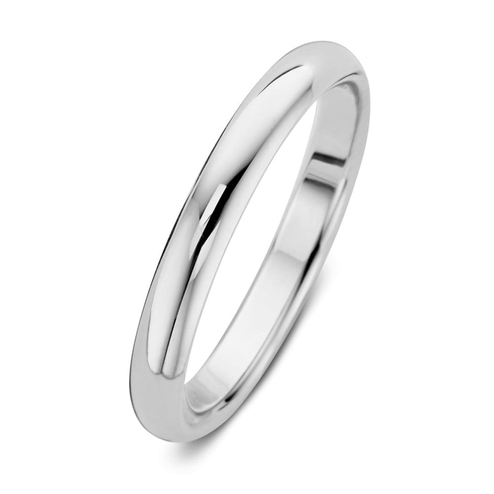 Anello in oro bianco lucido di 3 mm di larghezza.