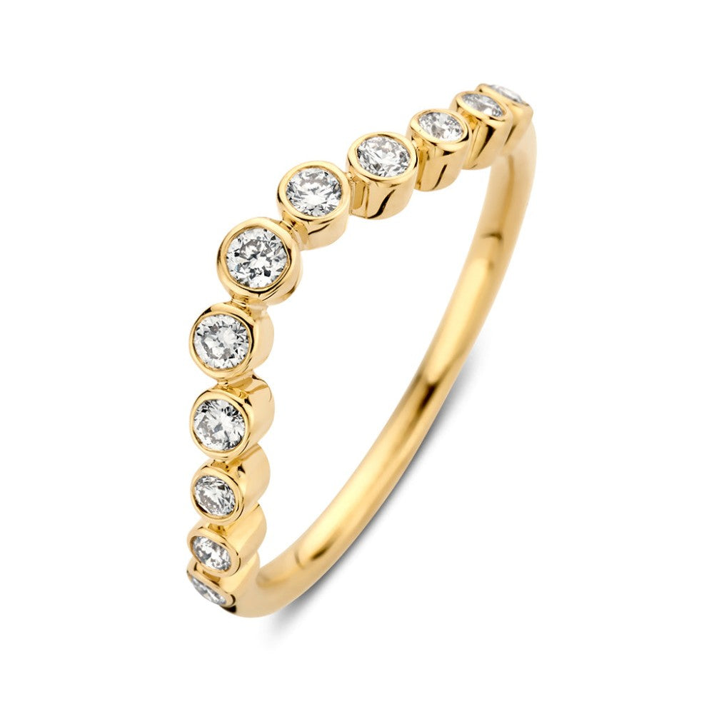 Anello in oro giallo con diamanti da 0,26 carati, design ondulato.