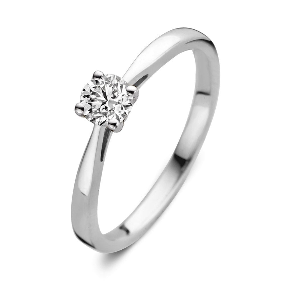 Anello in oro bianco con diamante di 0,30 carati, design semplice e raffinato.