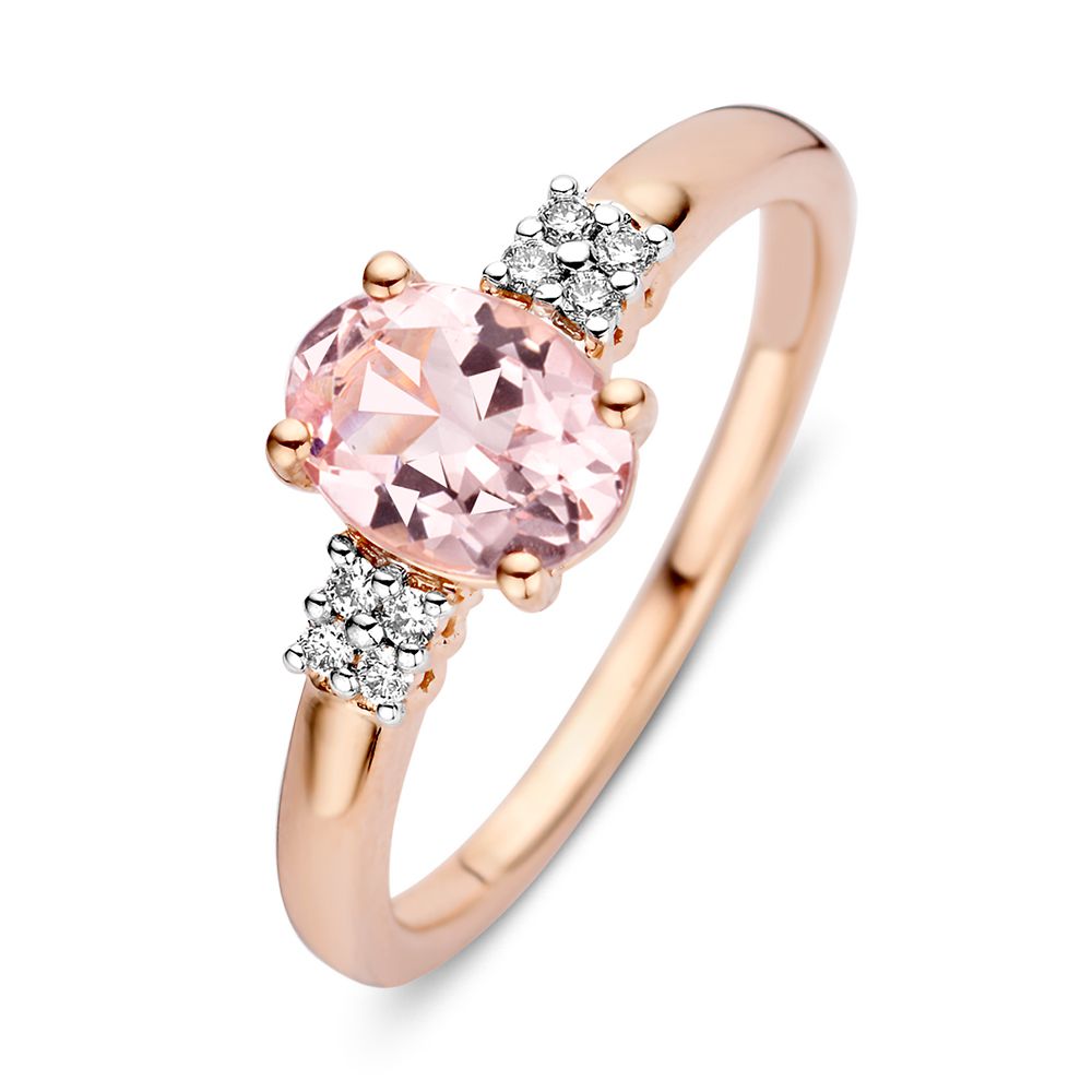 Anello in oro rosa 14 carati con morganite da 1,03 carati e diamanti da 0,07 carati.