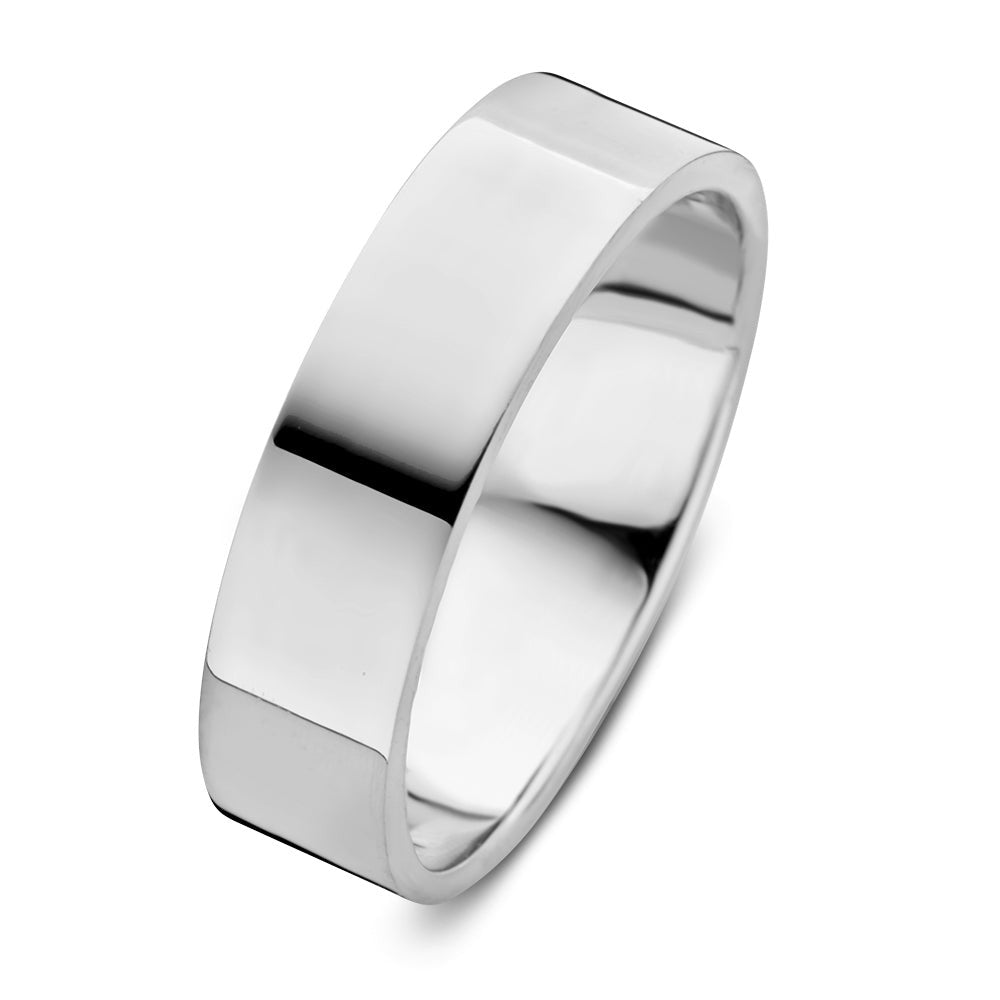 anello in oro bianco di 6 mm con finitura lucida e forma piatta