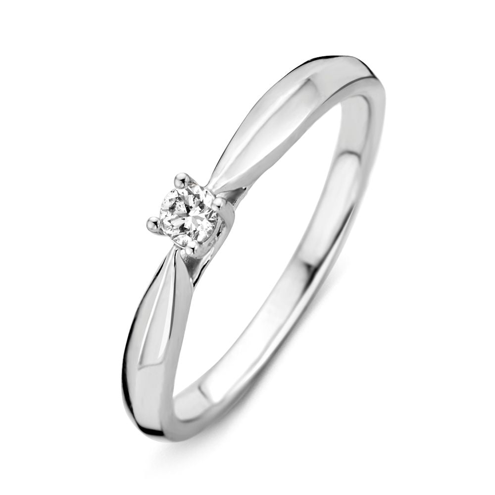 Anello in oro bianco elegante con brillante (0,09 crt) al centro e finitura lucida.