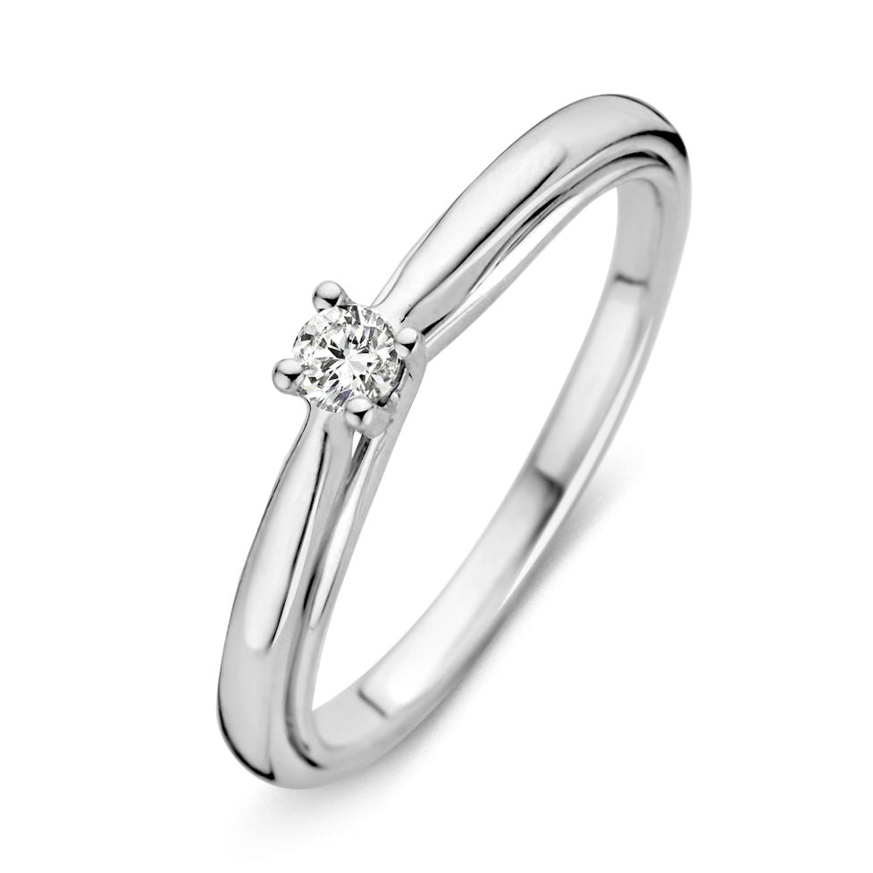 Anello in oro bianco elegante con diamante brillante di 0,09 carati.