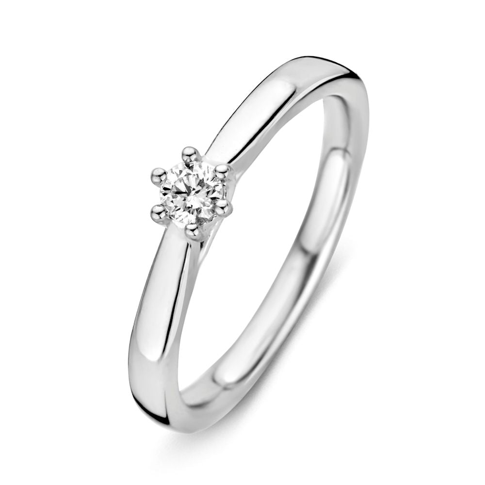 Anello in oro bianco 14 carati con diamante brillante da 0,14 carati.